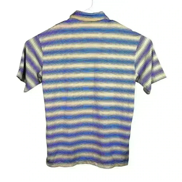 Nike‎ Golf Dri-Fit UV Striped Polo Shirt Mens Large Yellow Blue Striped Stretch - Picture 7 of 11
